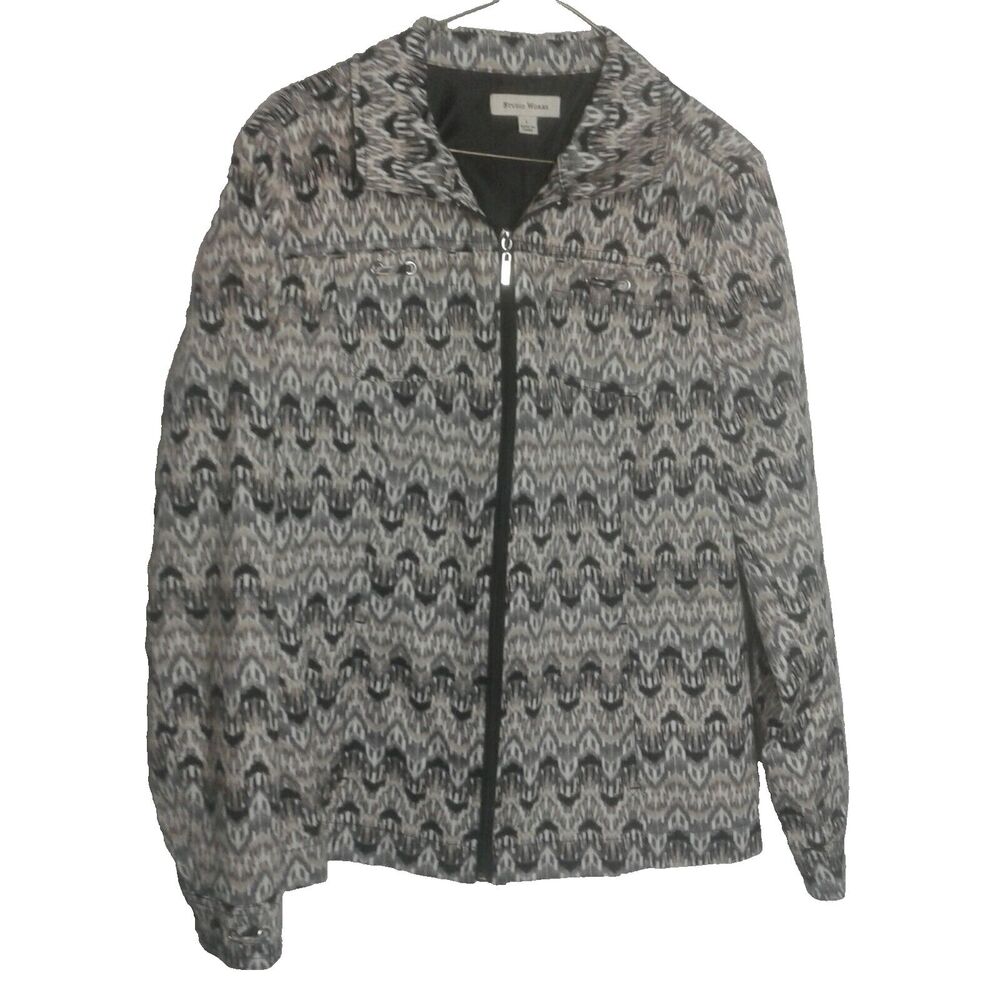 Studio Works Womans Size L Black White gray Beige Jacket zip up